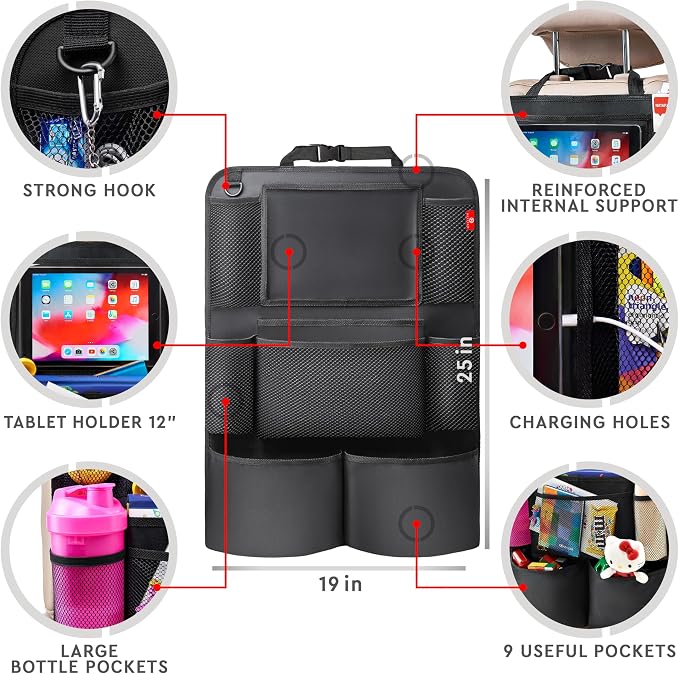 Helteko Backseat Car Organizer, Kick Mats Back Seat Protector with Touch Screen Tablet Holder, Back Seat Organizer for Kids with 9 Storage Pockets, Travel Accessories (2 Pack, Violet)