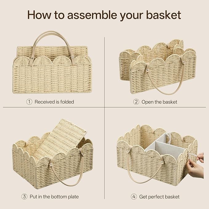 HBlife Large Baby Diaper Caddy, Paper Rope Storage Baskets Nursery Bin with Removable Divider, Portable Car Organizer for Diapers, Baby Shower Gifts, Newborn Essentials Must Haves