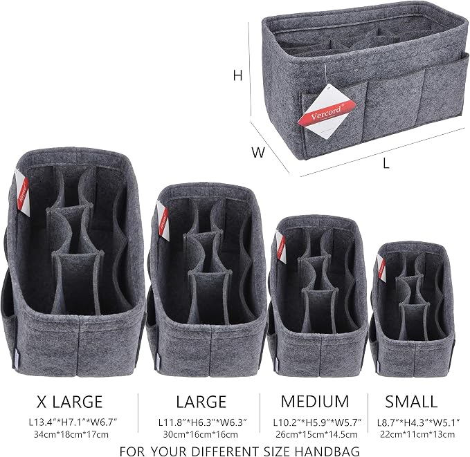 Vercord Felt Purse Organizer Handbag Insert Liner Shaper Bag in Bags for Speedy Neverfull Tote Grey Small