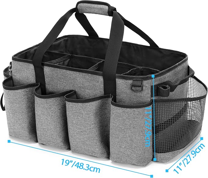 HODRANT Extra-Large Cleaning Caddy, Organizer with Handles for Cleaning Tools & Products Storage, Large Capacity Tote Bag for Car, Home & Housekeeping Work, Gray