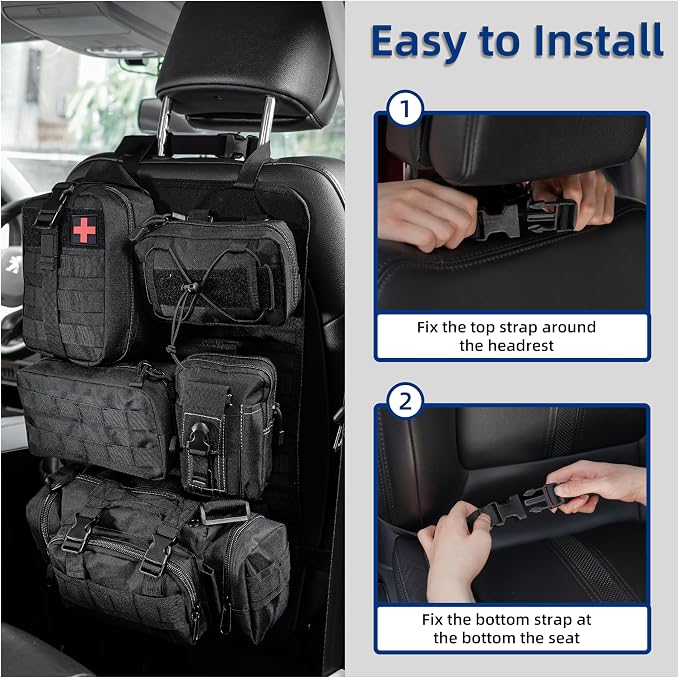 Tactical Car Seat Back Organizer,Back Seat Organizer with 5 Detachable Molle Pouches,Molle Panel Organizer Fits for Vehicel Such as Jeep,Truck,SUV, Car