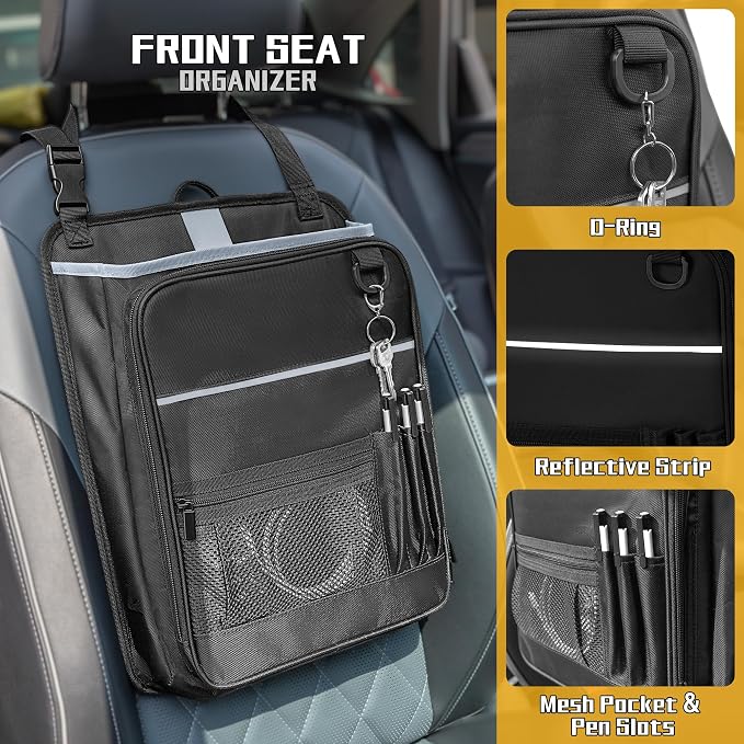 LUXJA Car Front Seat Organizer with Accordion File Pocket, Passenger Seat Organizer with Laptop Sleeve (Up to 15.6 In) and Adjustable Strap, Black