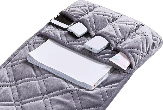 Brilliant Sunshine Grey Velvet Couch Armrest Organizer, Non Slip Armchair Caddy for Sofa Recliner, Washable Remote Controls Holder, Storage for Magazine, Tablet, Phone, iPad (35"×13")