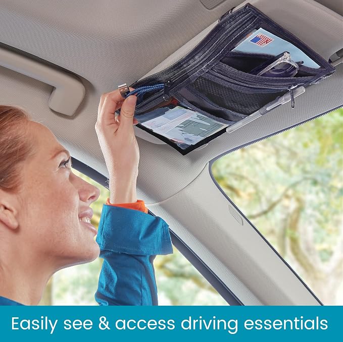 High Road Car Visor Organizer with Secure Zip Pockets, Sunglasses Holder and Clear Registration and Insurance Pocket - Heavy Duty Straps Fit Most Car, SUV and Truck Visors (6)