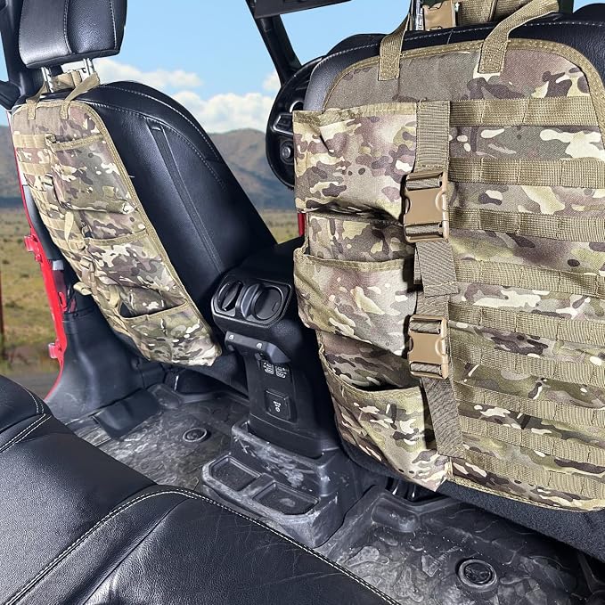 SUNPIE 2 Pcs Seat Back Truck Gun Rack,Automotive Gun Racks with Molle Panel Universal Seatback Storage Pockets Tactical Car Seat Back Organizer for Hunting Accessories Storage,Camouflage