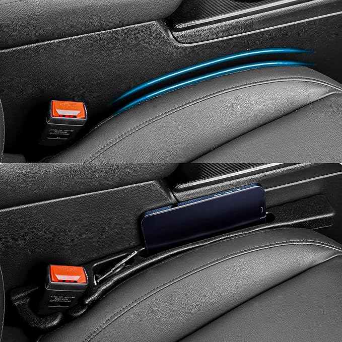 Car Seat Side Gap Filler 2Pcs for BMW 2023 2024 2025 X3 X7 3 5 Series 328i 528i 535i 530i 540i 2013-2017 320i 330i 325i X1 X2 X4 X6 e90 2018-2024 e60 f30 Anti-Drop Car Storage Bag with Phone Holder