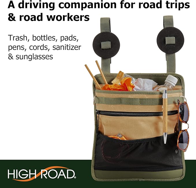 High Road Cotton Canvas Front Seat Organizer and Car Passenger Seat Organizer with Lined Open Bin and 4 Pockets