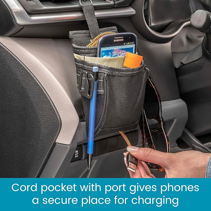 High Road DriverPockets Car Phone Holder Air Vent Pouch and Front Seat Organizer with 3 Pockets, Hanging Hooks and Charging Port