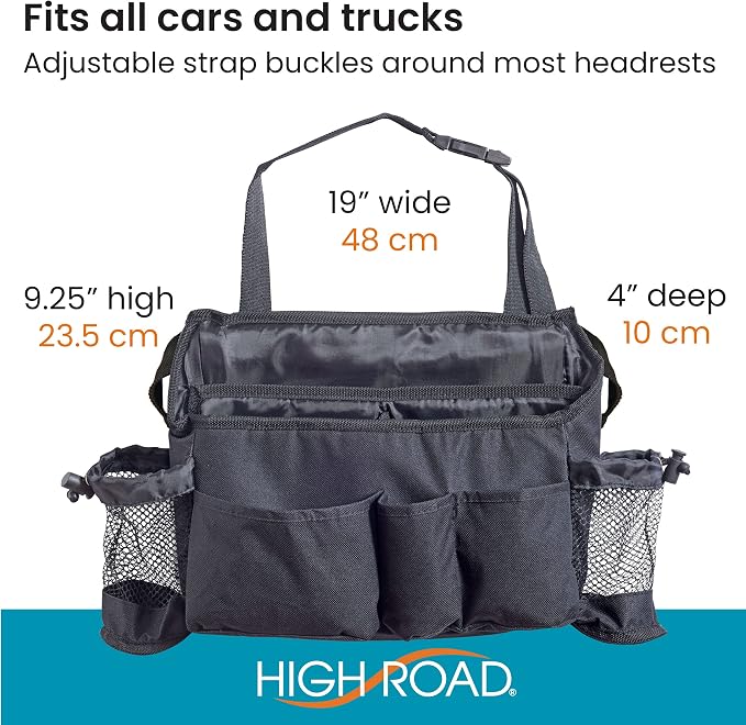 High Road SwingAway Car Front Seat Organizer with 6 Storage Pockets and 2 Bottle or Cup Holders