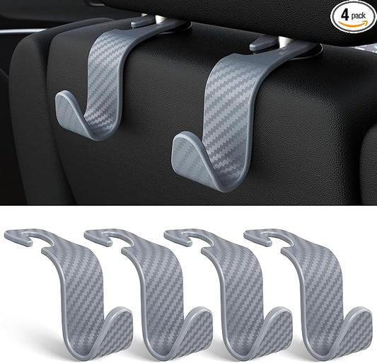 Amooca Car Seat Headrest Hook 4 Pack Hanger Universal Vehicle Car Storage Organizer for Handbag Purse Coat S Type Checkered Grey