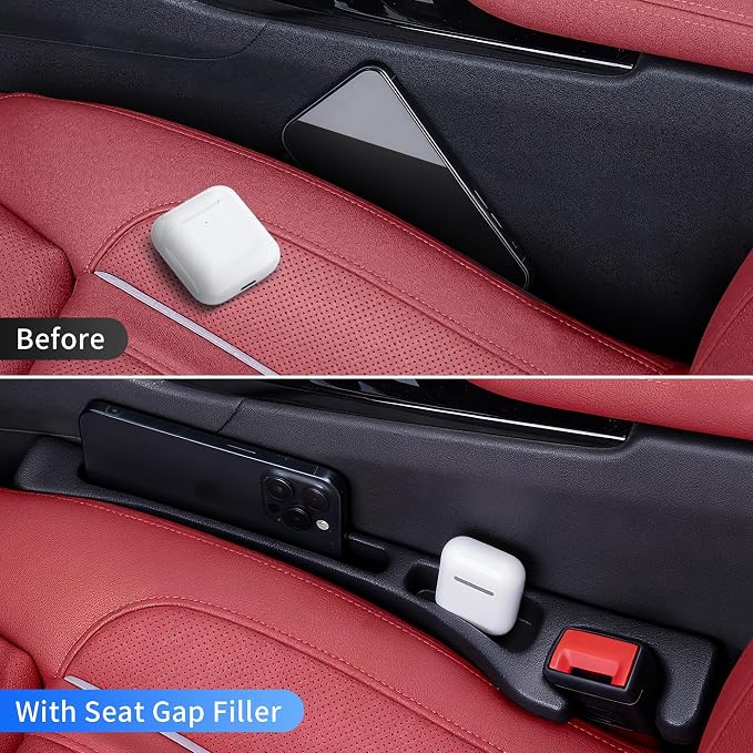 Car Seat Gap Filler, Seat Side Gap Filler Organizer with Phone Holder, Universal Fit in Between Car Seat Catcher, Perfect for Car, SUV, Truck (Slotted, Black)
