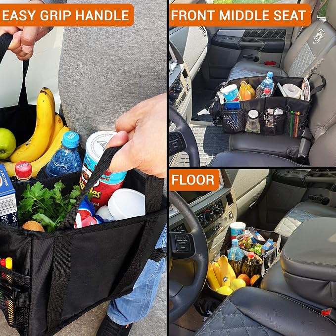 FoxBox Car Seat and Trunk Organizer, Front or Back Seat Storage - SUV Passenger Floor, Under or Between Seats Organization, Car Gifts for Men and Women (Grey)