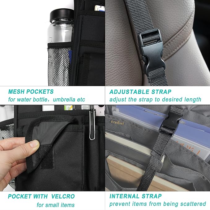 ECWKVN Car Front Seat Organizer with Dedicated Tablet/Laptop Storage, Vehicle Storage Organizer with Cup Holder-Adjustable Strap, Hardened Buckles, Car Seat Organizer Law Enforcement
