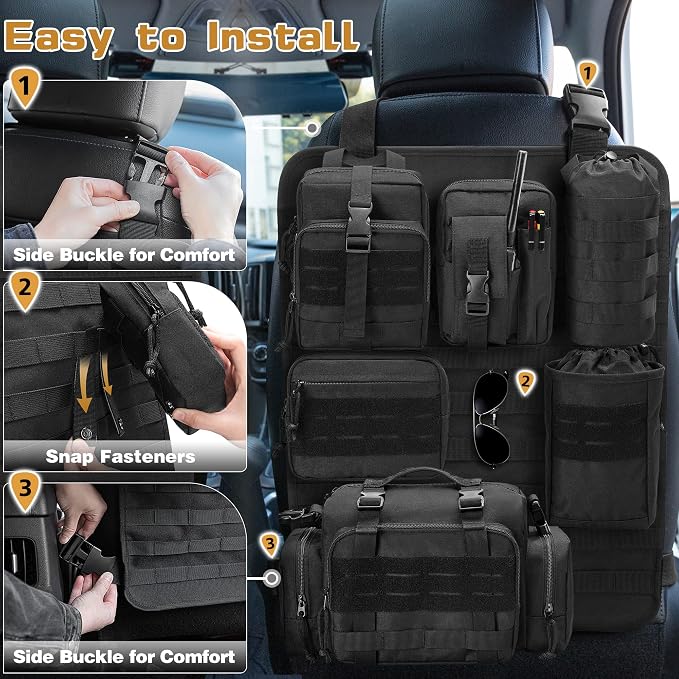 HODRANT 6 Pack Tactical Car Seat Back Organizer, Universal Vehicle Panel Storage Bag with 6 Detachable Molle Pouch Fits for Truck, Pickup, SUV, Bag Only