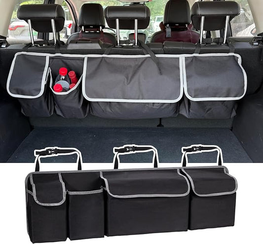 Trunk Organizer - Car Organizer, Foldable Trunk organizer for SUV/MPV/Truck, Collapsible Car Storage Bag with 4 Pockets, Black, 40.16"×11.02"