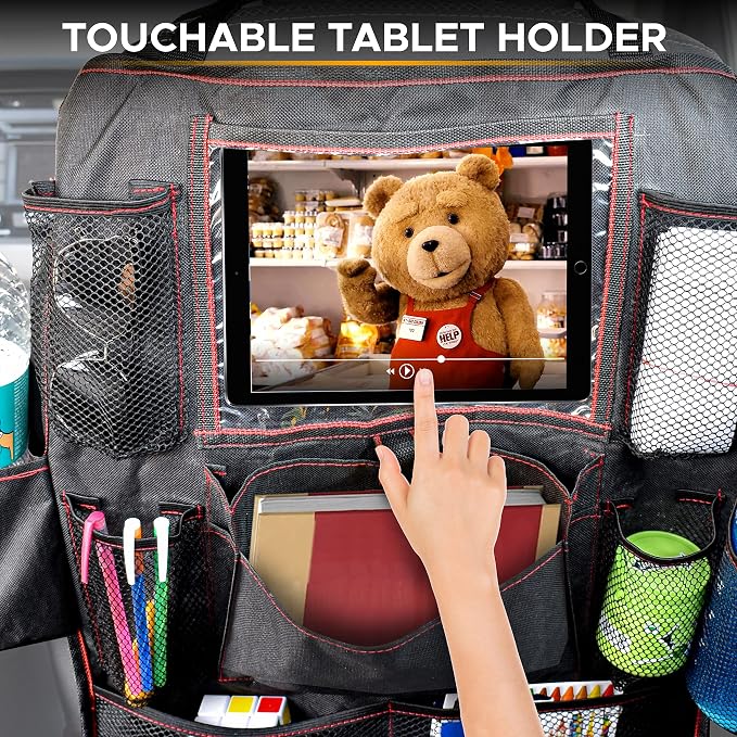EcoNour Backseat Car Organizer (2 Pack), Heavy Duty Waterproof Stain Resistant Kick Mats Back seat Protector For Kids | Multiple Storage Pockets, Travel Accessories, Touchable Tablet Holder