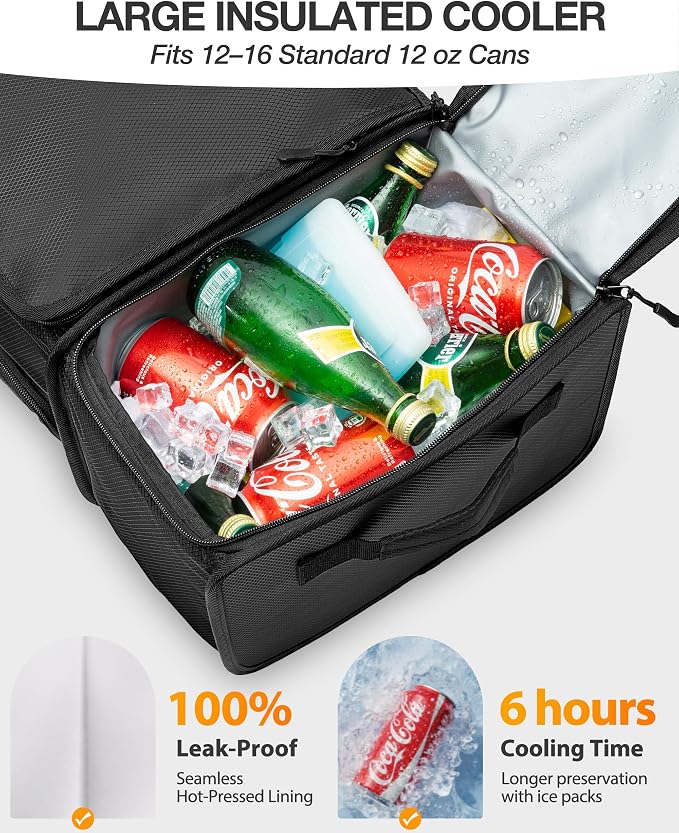 Marscamd Golf Organizer for Car Trunk with Cooler, Anti-Sag Design, Ventilated Shoe Compartment, 2-Layer Storage Bag for Golf Accessories, Fits SUVs & Sedans - Black