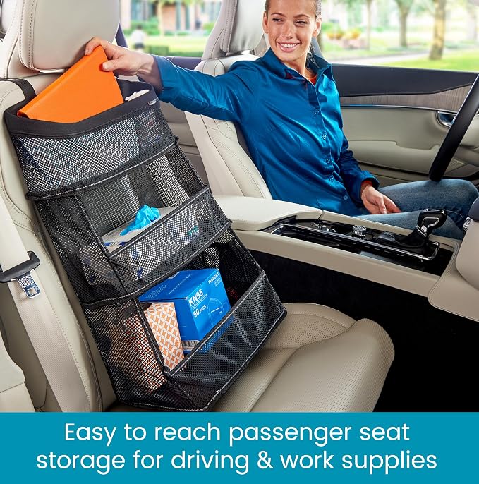 High Road Multipurpose Car Storage Organizer with Mesh Bins - SUV Trunk Organizer, Passenger Seat Organizer or Back Seat Storage Caddy