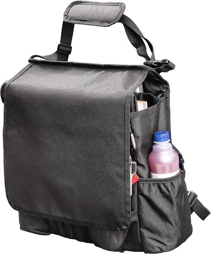 Front Seat Car Organizer with Cover and Laptop Storage - Back Seat or Passenger Car Organization with Adjustable Straps - Universal for Police, Driver, Office, Travel, Truck, Ideal for Law Enforcement