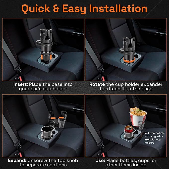 Car Cup Holder Expander 2 in 1, Expandable Cup Holder with Adjustable Base, The Upper Part Fits Yeti, Ramblers, Hydroflask, Other Large Bottles/Mugs, expandable to 3"-6.5"