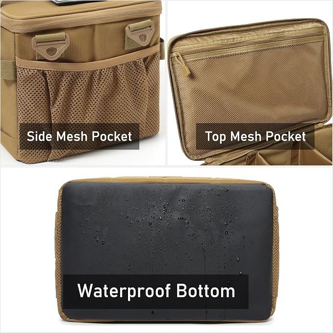 Tactical Camping Storage Bag 18L Tactical Utility Tote Bag Camping Cookware Organizer Trunk Organizer (Khaki)