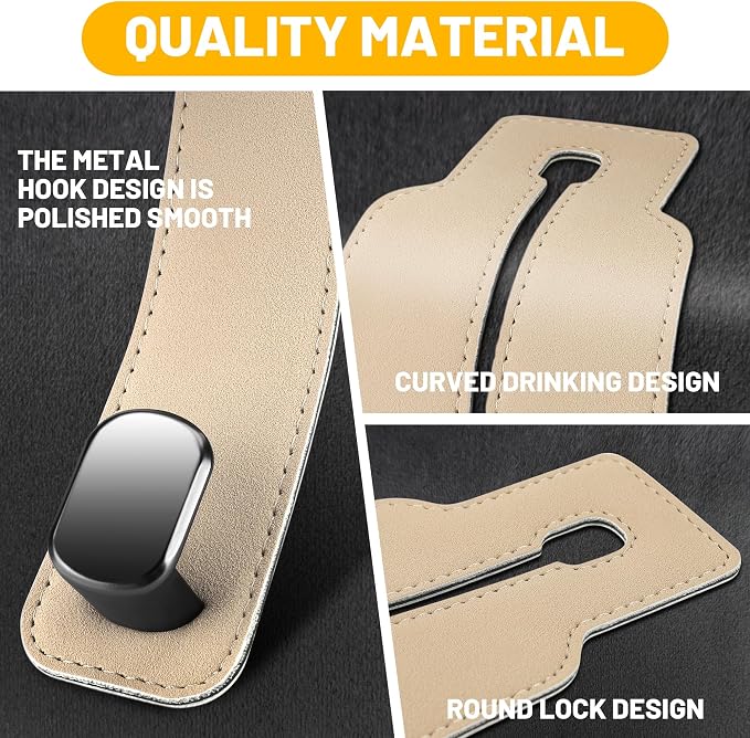 Amelity Universal Car Headrest Hooks, Women’s Car Interior Accessories for Purses Handbags Grocery & Backpacks, Beige 2 Pack