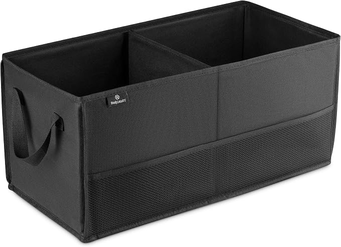 Handy Laundry Fold-Away Car Trunk Organizer – Non-Slip Securing Fasteners – 22 x 10 x 11 Inches – Prevents Shifting and Rolling (Black) (Pack of 2)