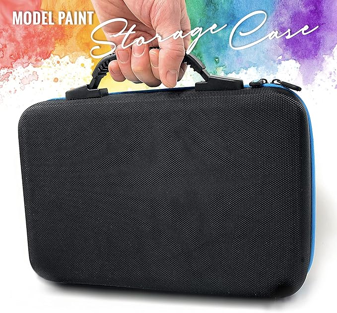 Pixiss Model Paint Storage Case Organizer Holder Tray for Round Top Hobby Brands - 60 Slots With 6 Fine Detail Miniatures Brushes