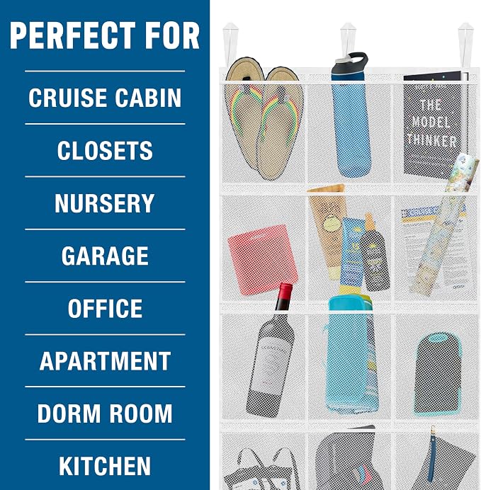 Cruise On Large Mesh Over-the-Door Organizer, 15-Pocket Hanging Storage for Cruise & Home (24"x60"),Travel Essential for 2026-2027, Shoe & Bathroom Organizer for Closet, Cabin, or Behind-Door Storage