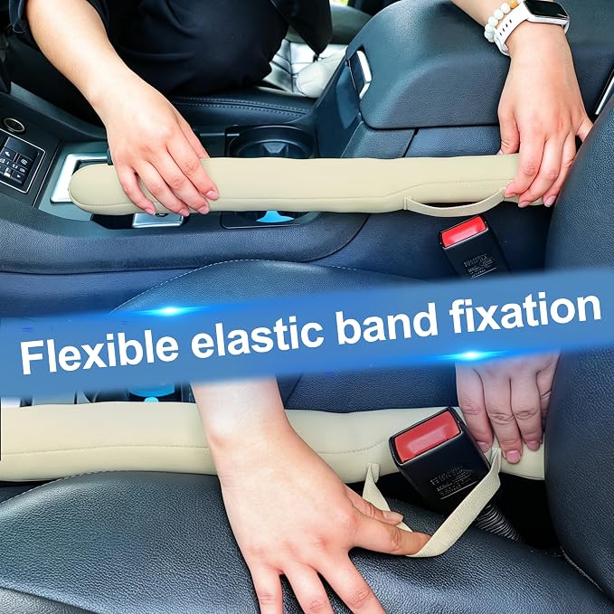 2PC Car Seat Gap Filler, Universal Fit for Car SUV Truck, Full Coverage Between Seat and Center Console, Prevent Small Items from Dropping Beige Thickened