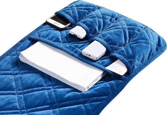 Brilliant Sunshine Dark Blue Velvet Couch Armrest Organizer, Non Slip Armchair Caddy for Sofa Recliner, Washable Remote Control Holder, Storage for Magazine, Tablet, Phone, iPad (35"×13")