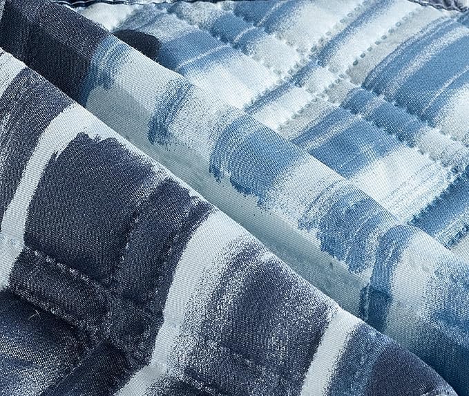 Brilliant Sunshine Blue Grey Stripe Blocks Patchwork Couch Armrest Organizer, Non Slip Armchair Caddy for Sofa Recliner, Washable Remote Control Holder, Storage for Magazine, Phone, iPad (35"×13")