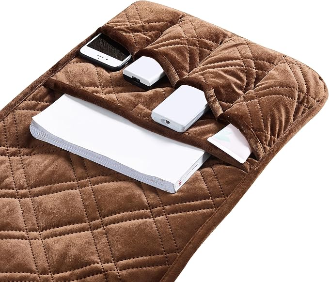 Brilliant Sunshine Chocolate Velvet Couch Armrest Organizer, Non Slip Armchair Caddy for Sofa Recliner, Washable Remote Control Holder, Storage for Magazine, Tablet, Phone, iPad (35"×13")