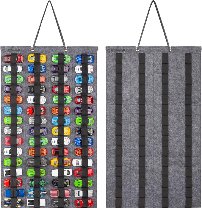 Hanging Storage Organizer for Toy Cars Felt Display Case Hold Up 60 Toy Cars (Without Accessories)(Gray)