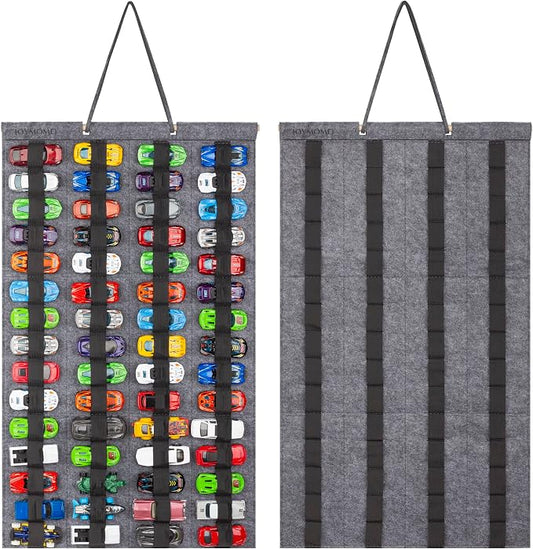 Hanging Storage Organizer for Toy Cars Felt Display Case Hold Up 60 Toy Cars (Without Accessories)(Gray)