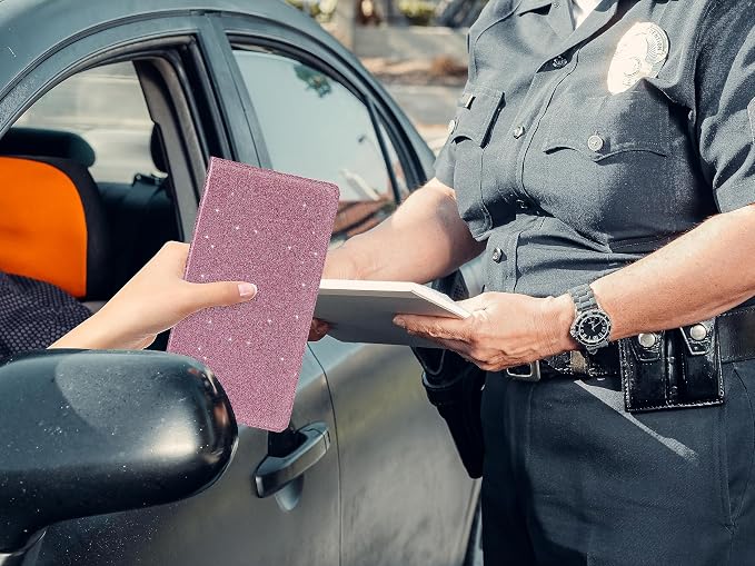 TILDOSAC 2Pack Leather Car Registration and Insurance Card Holder, Car Document Holder for Cards License with Magnetic Shut (Glitter Purple)