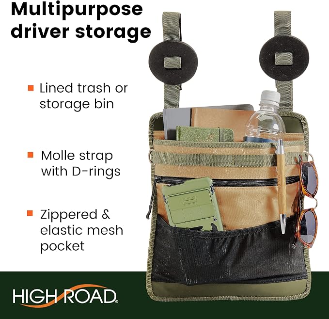 High Road Cotton Canvas Front Seat Organizer and Car Passenger Seat Organizer with Lined Open Bin and 4 Pockets