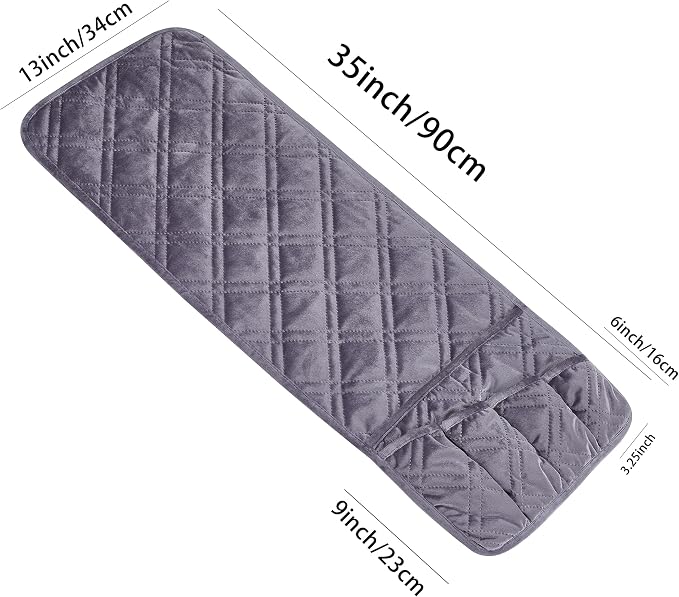 Brilliant Sunshine Grey Velvet Couch Armrest Organizer, Non Slip Armchair Caddy for Sofa Recliner, Washable Remote Controls Holder, Storage for Magazine, Tablet, Phone, iPad (35"×13")
