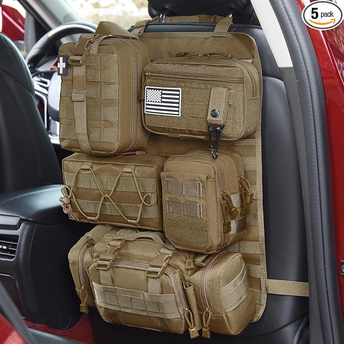 Tactical Car Seat Back Organizer, 2025 Upgrade Tactical Vehicle Panel Organizer with 5 Detachable Molle Pouch for Car Truck Ford Jeep Vehicle