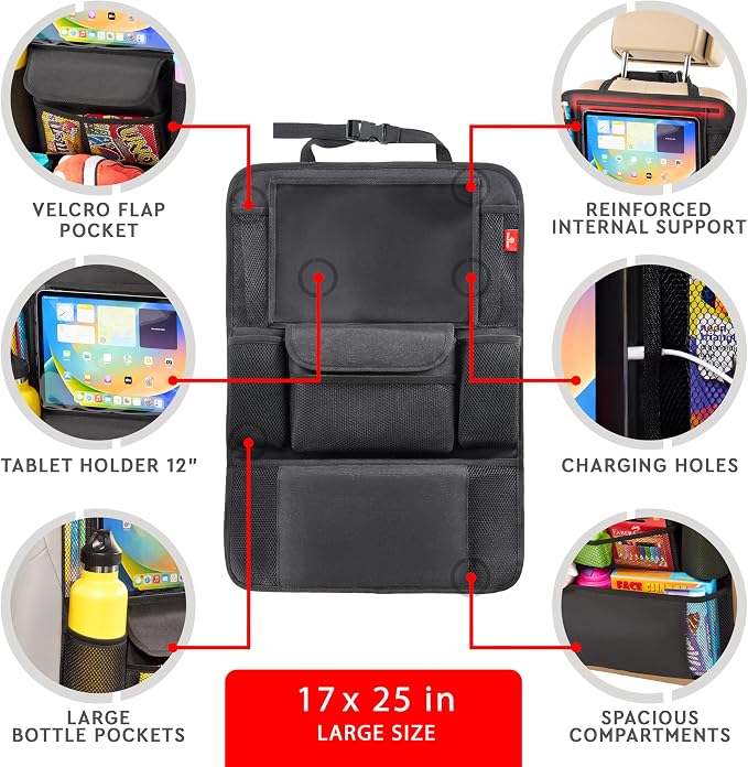 Helteko Car Seat Organizer, Ultra Version Kids Backseat Car Organizers and Storage, Waterproof Back Seat Protector Kick Mats with Tablet Holder 12" Car Accessories Interior, Gray, 1 Pack