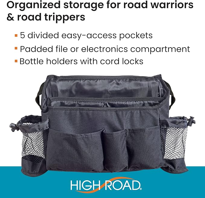 High Road SwingAway Car Front Seat Organizer with 6 Storage Pockets and 2 Bottle or Cup Holders