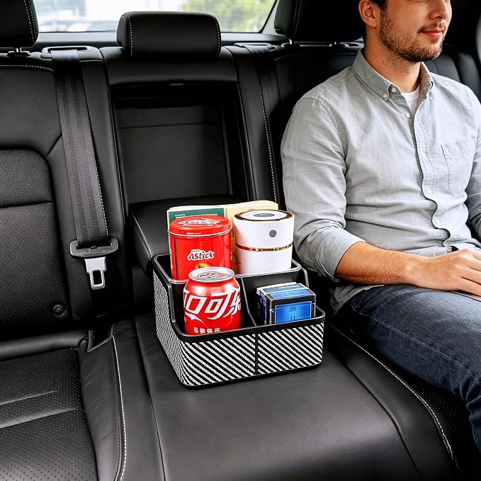 Car Seat Organizer with Compartment,Car Armrest Extra Storage Box Truck Floor Hump Organizer, Front Seat Organizer,Center Console Cup Holder Tray fit for Car SUVS Pickup Truck (Black)