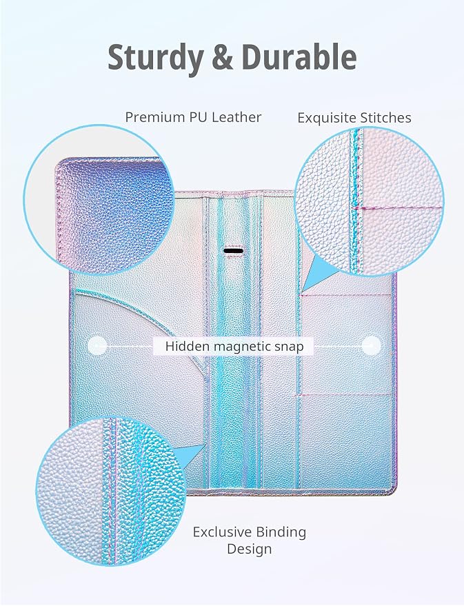 Mymazn Car Registration and Insurance Holder, PU Leather Glove Box Car Organizer with Magnetic Closure, Car Document Holder for Driver's License & Essential Documents (Iridescent blue)