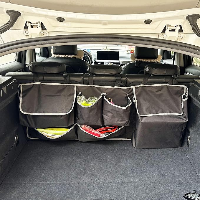 Car SUV Backseat Trunk Organizer Hanging Bag | 6 Nylon Fabric Pockets, Interior Storage Organizer Accessories, For SUV, Jeep, MPV, Space Saving Design