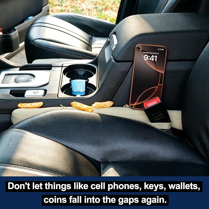 2PC Car Seat Gap Filler, Universal Fit for Car SUV Truck, Full Coverage Between Seat and Center Console, Prevent Small Items from Dropping Beige Thickened