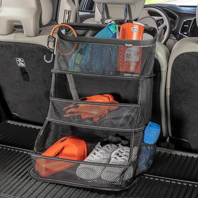 High Road Multipurpose Car Storage Organizer with Mesh Bins - SUV Trunk Organizer, Passenger Seat Organizer or Back Seat Storage Caddy