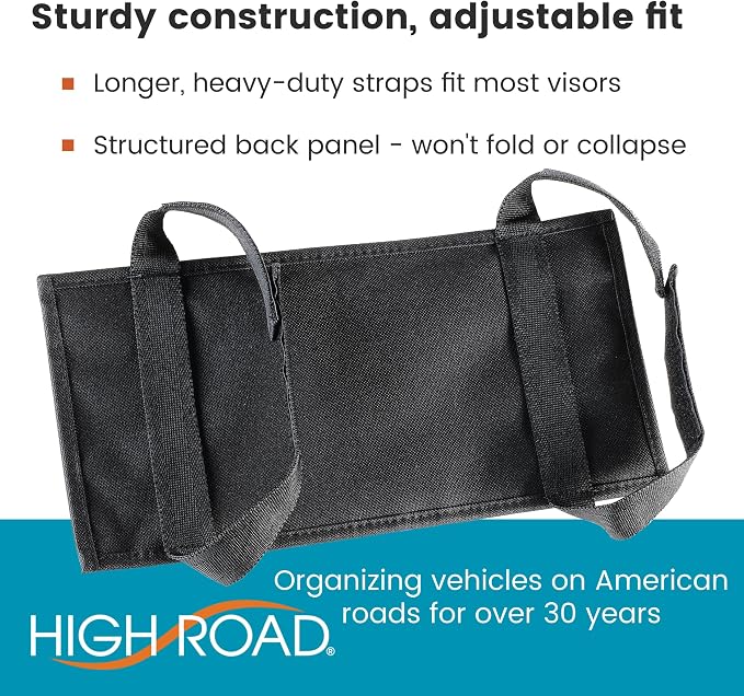 High Road Car Visor Organizer with Secure Zip Pockets, Sunglasses Holder and Clear Registration and Insurance Pocket - Heavy Duty Straps Fit Most Car, SUV and Truck Visors (6)