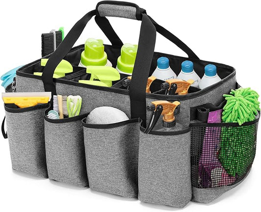 HODRANT Extra-Large Cleaning Caddy, Organizer with Handles for Cleaning Tools & Products Storage, Large Capacity Tote Bag for Car, Home & Housekeeping Work, Gray