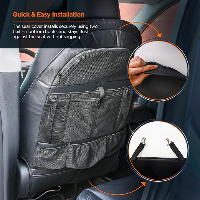 2-Pack for Tesla Model Y/3 2017-2026, Custom Fitted Seat Back Kick Protectors with Storage Pockets - Rear Passenger Organizer for Kids, Zippered Accessories Slots