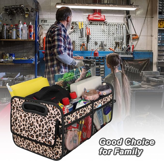 Deosk Trunk Organizer for SUV, Car Organizers and Storage with Reinforced Handles, Car Accessories for Women/Men - Large, Leopard Print